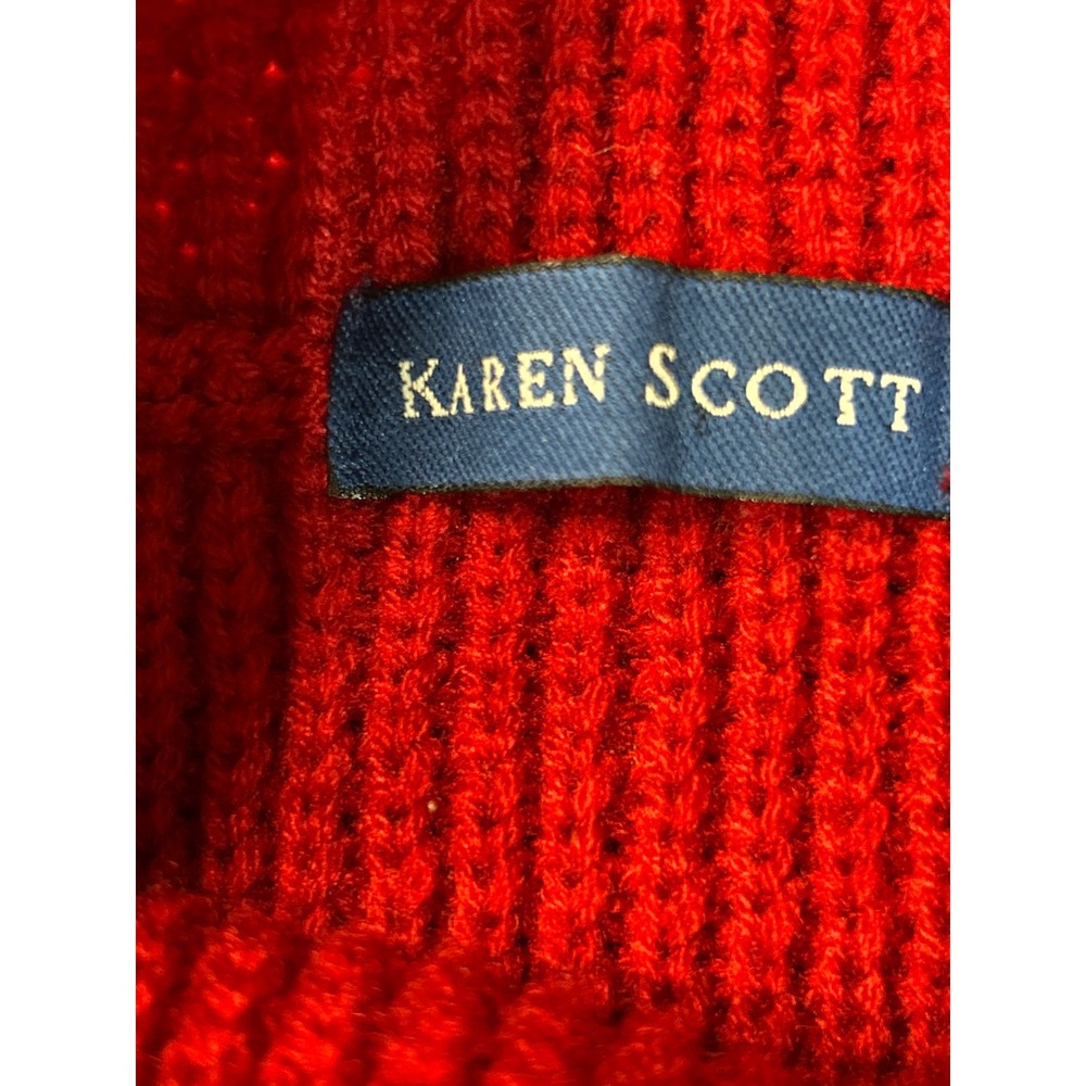Karen Scott Red Mock Neck Knit Sweater Textured Long Sleeve Women's Size L - Picture 2 of 11